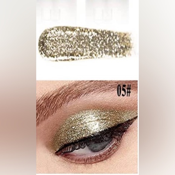 2 Gold Glitter Liquid Eyeliner Long Lasting Luminous Shimmer #05 - Picture 2 of 2